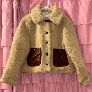 Zara Tan Sherpa Jacket with Brown Pockets